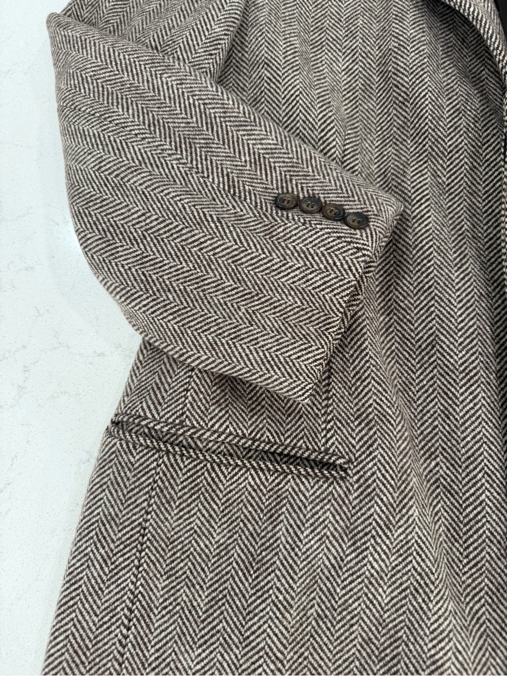 Michael Kors 100% Wool Men's Taupe Herringbone Wool Pea Coat - Picture 8 of 15